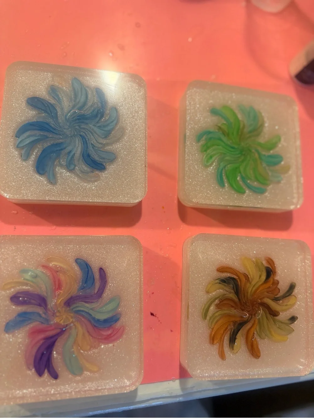 Handmade Color Swirl Resin Coasters - Set of 4